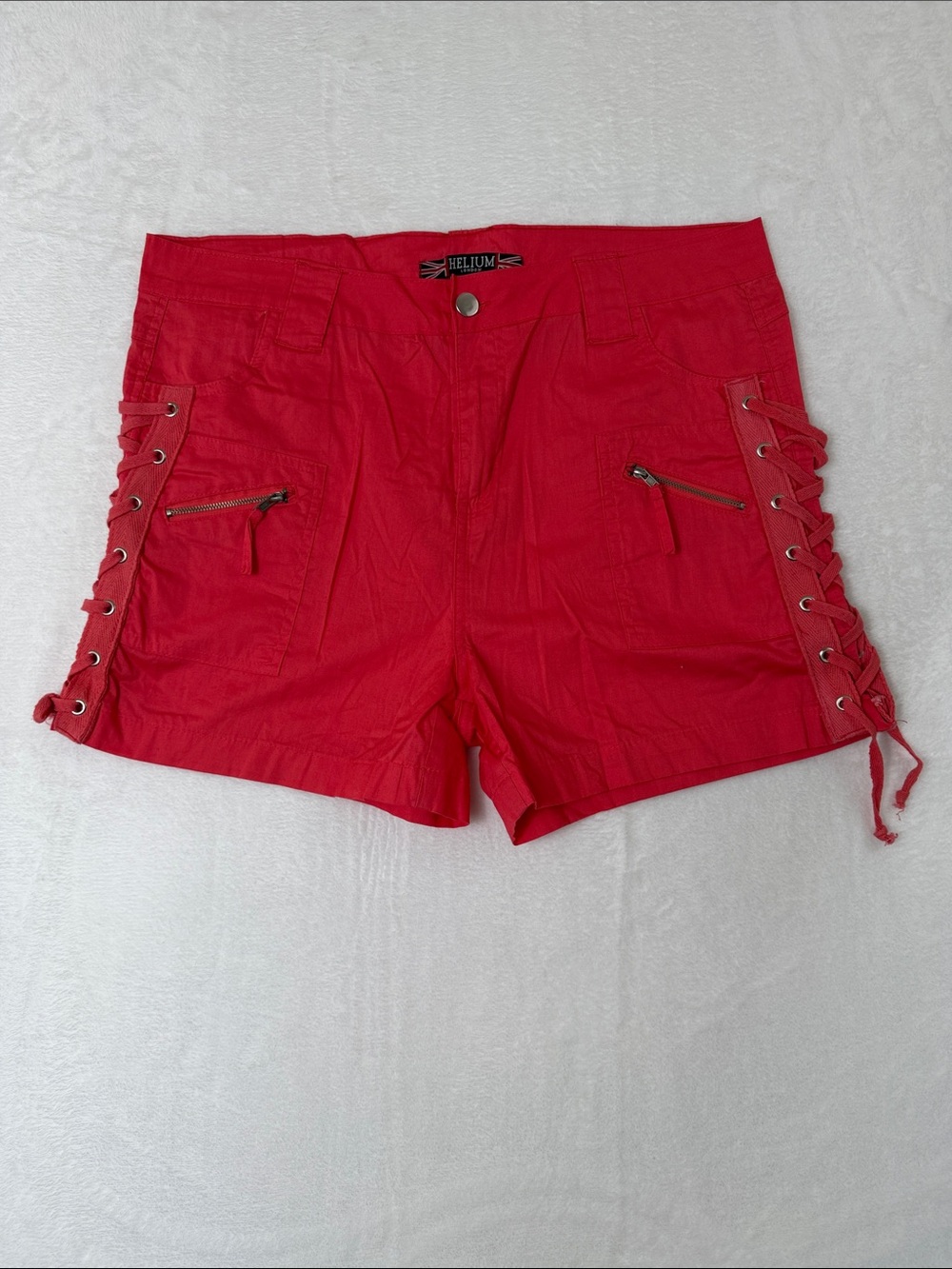 Women's Red Lace-Up Side Cargo Bermudas